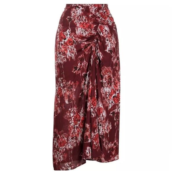 NWT 440.00 I R O Alise ruched printed crepe de chine midi skirt Size 38 Fits /6 - Picture 4 of 7